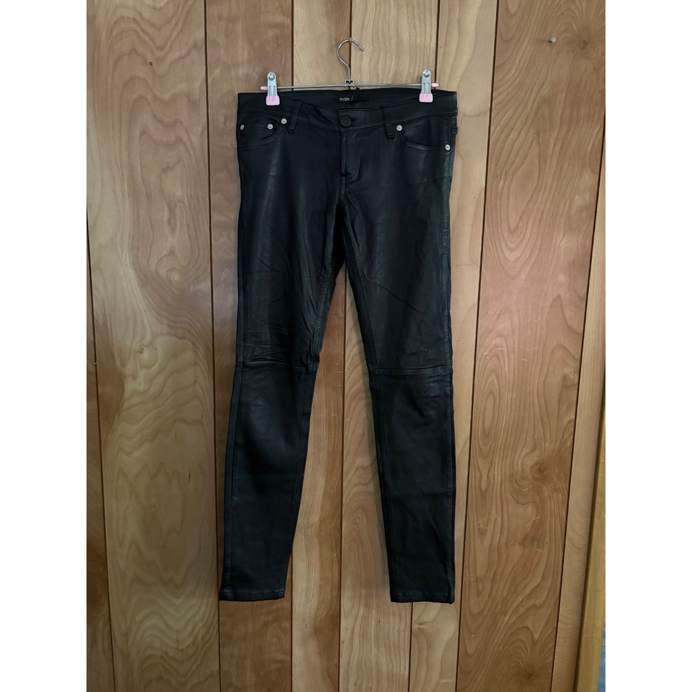 Maje Black Leather Skinny Pants Moto Seaming Five Pocket Trousers Womens 30 US